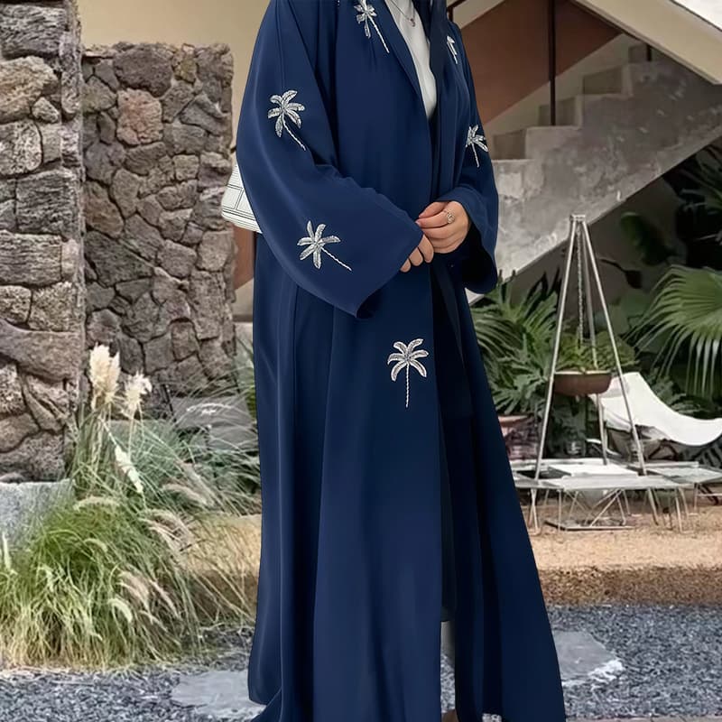 2025 New V-Neck Sequin Embroidered Long Robe Satin Embroidery Decoration Elegant Loose Robe