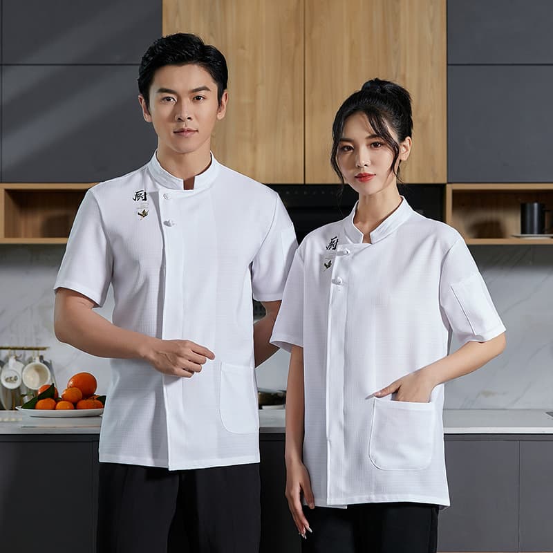 Short-sleeved female restaurant server uniform for summer, suitable for Chinese restaurants, hot pot restaurants, tea houses, and hotels.