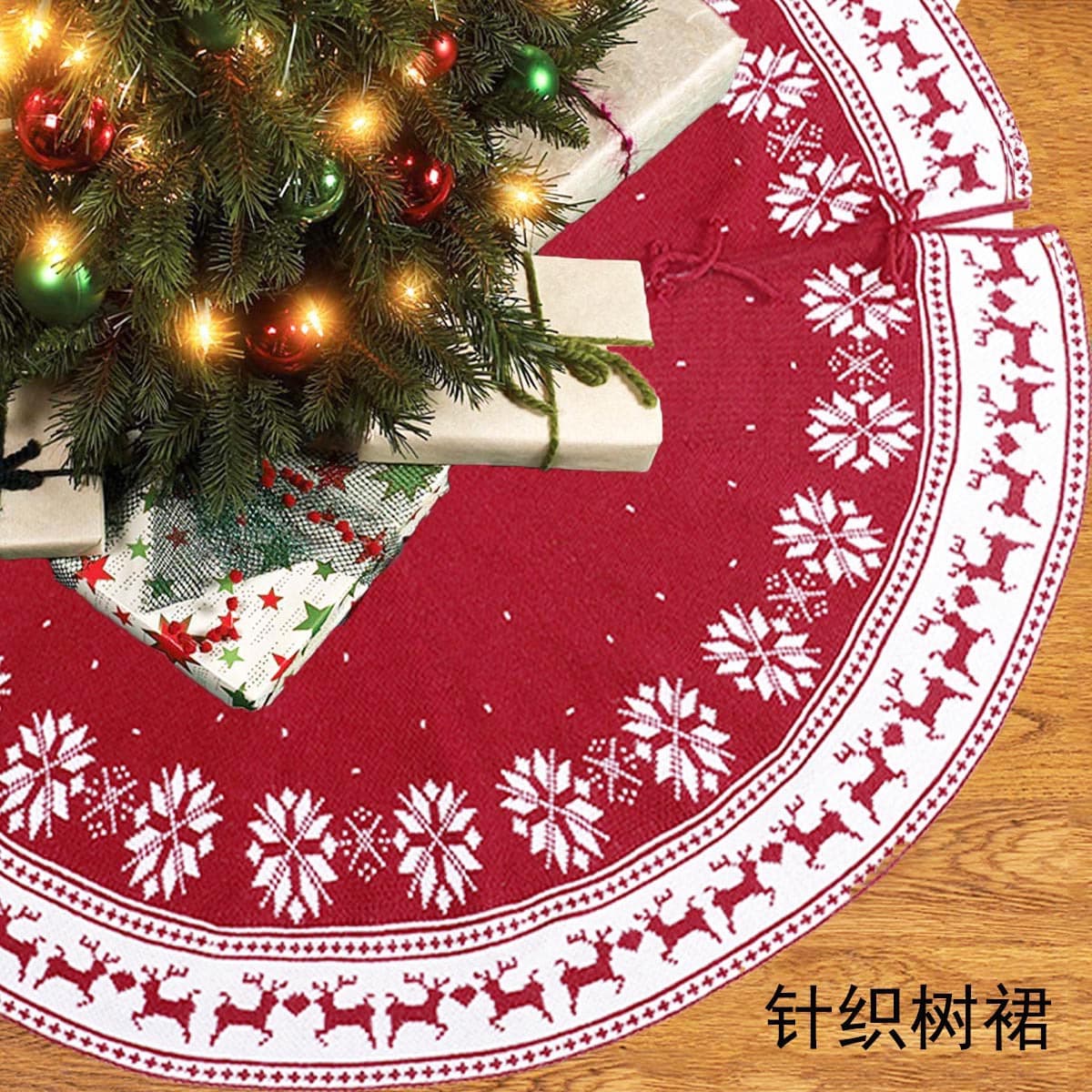 2025 New Christmas Tree Skirt, Knitted Snowflake Reindeer Tree Skirt, Christmas Gift
