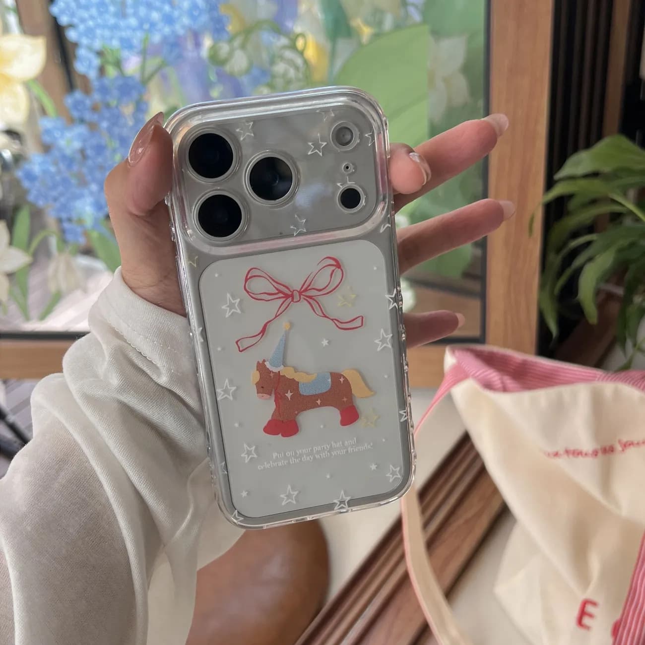 Star bow pony suitable for Apple 16/17Pro mobile phone case iPhone15 side love 14 transparent 13