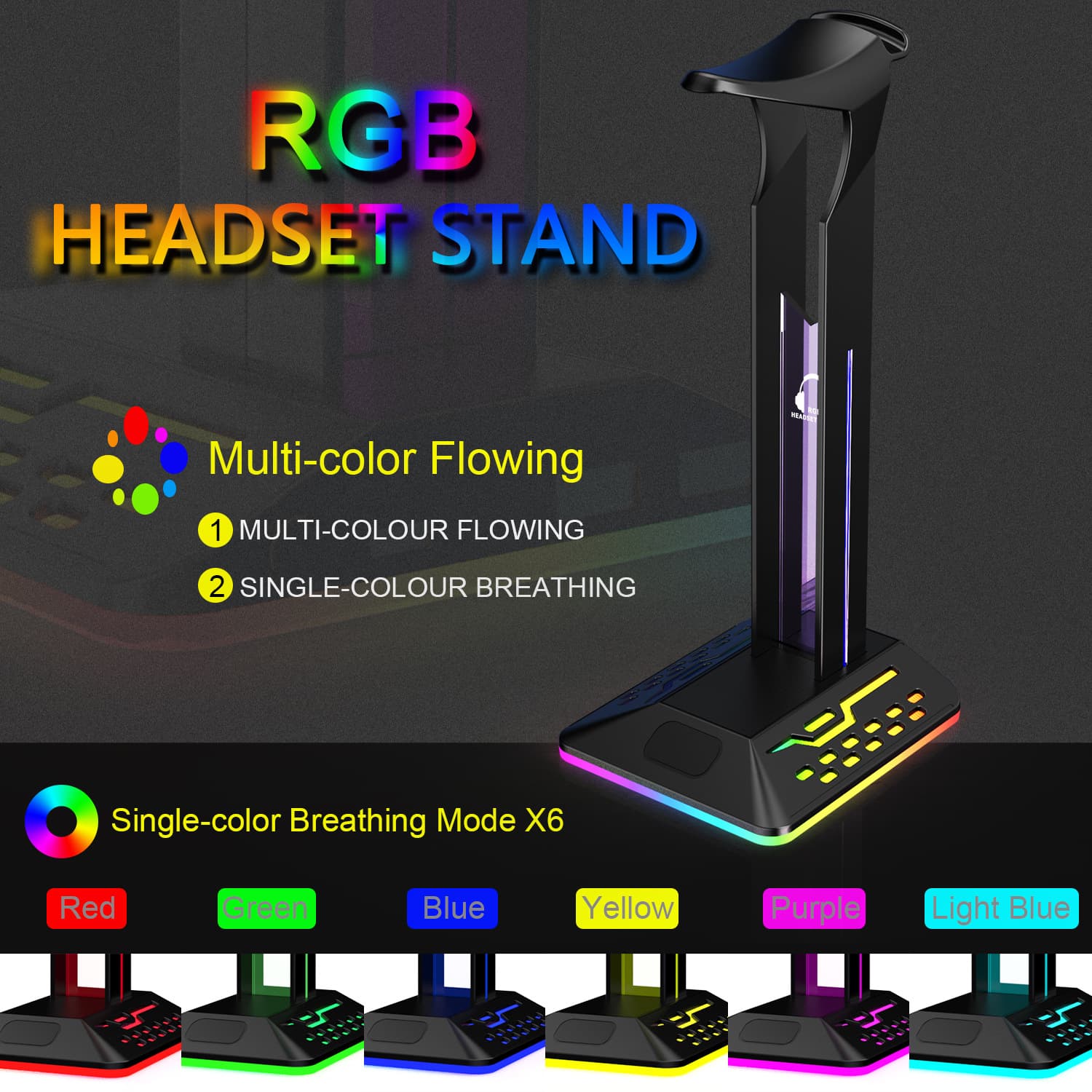 RGB headphone stand, popular color-changing, luminous, colorful e-sports RGB headphone stand, gift with USB port.
