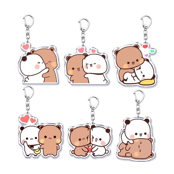 Acrylic Cartoon Bear Keychain with Lobster Clasp Cute Bubu Dudu Duo Keychain Accessories