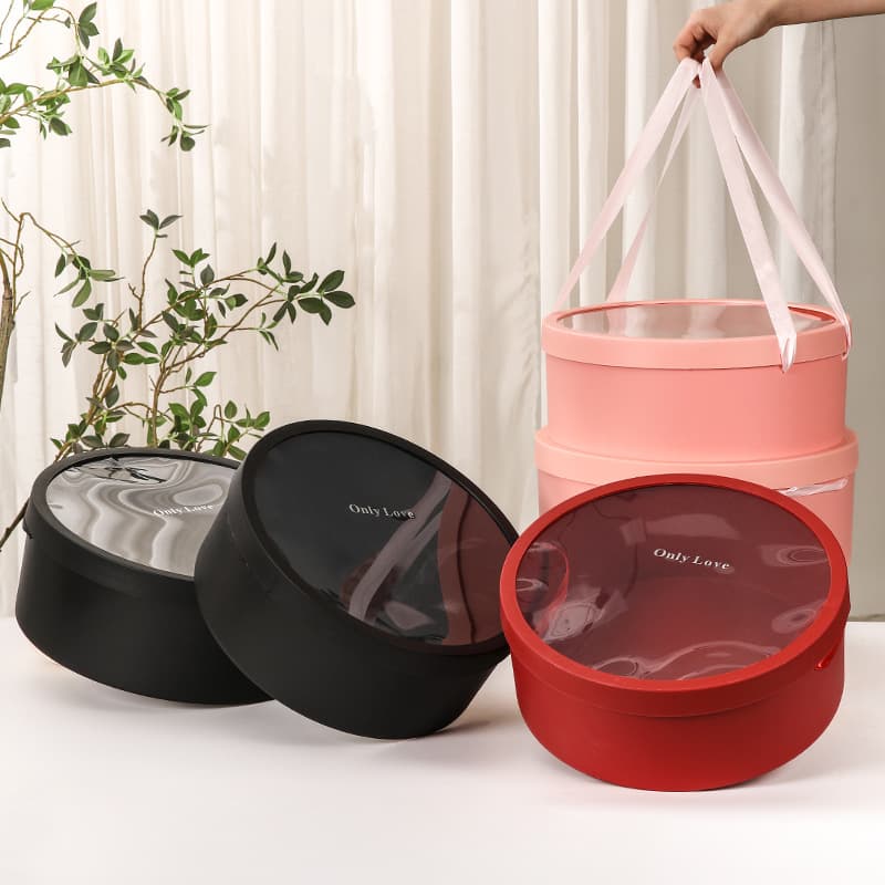 Valentine's Day Handheld Window Box Flower Bouquet Waterproof Empty Box Packaging Round Gift Fruit Gift Box Material