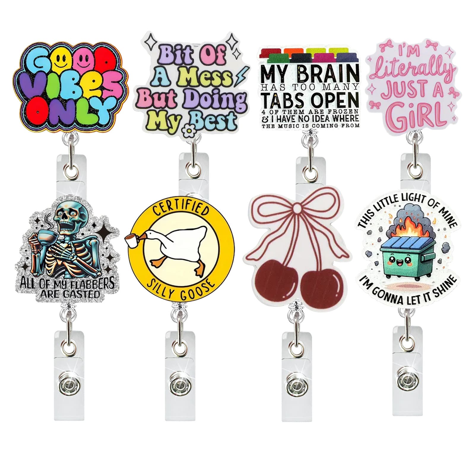 Glitter Acrylic Silly Goose Crocodile Clip Easy-Pull Doctor Nurse Teacher Retractable Badge Reel Easy-Pull Buckle
