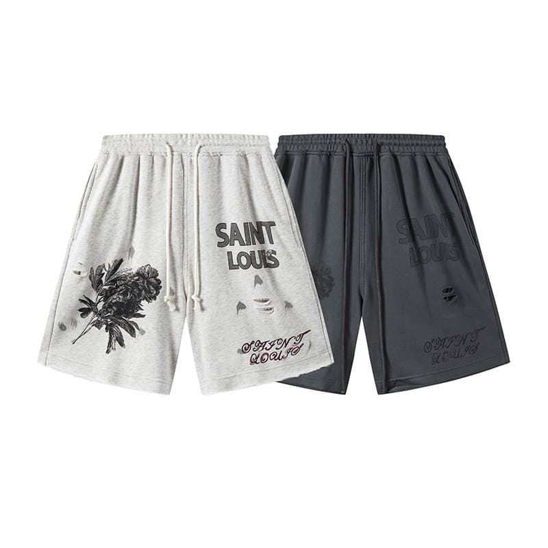 SSSAINT LOUIS sketch Distressed Knit Shorts Vintage Retro Hole Casual Knee-Length Shorts Summer