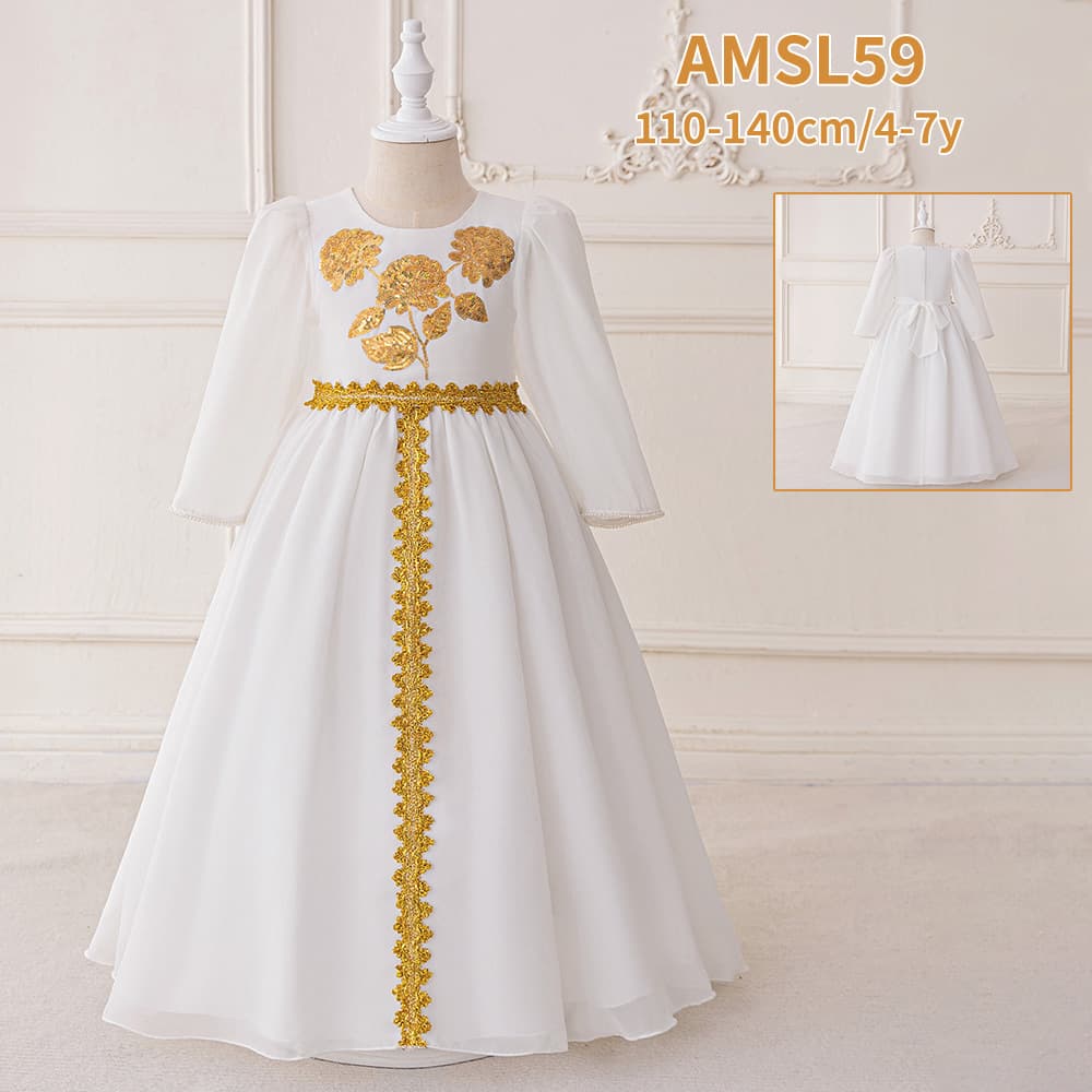 Middle East Style Girls Party Dress Long Printed Skirt Children's Ensemble Cotton Polyester Blend Spring Autumn Winter Dress