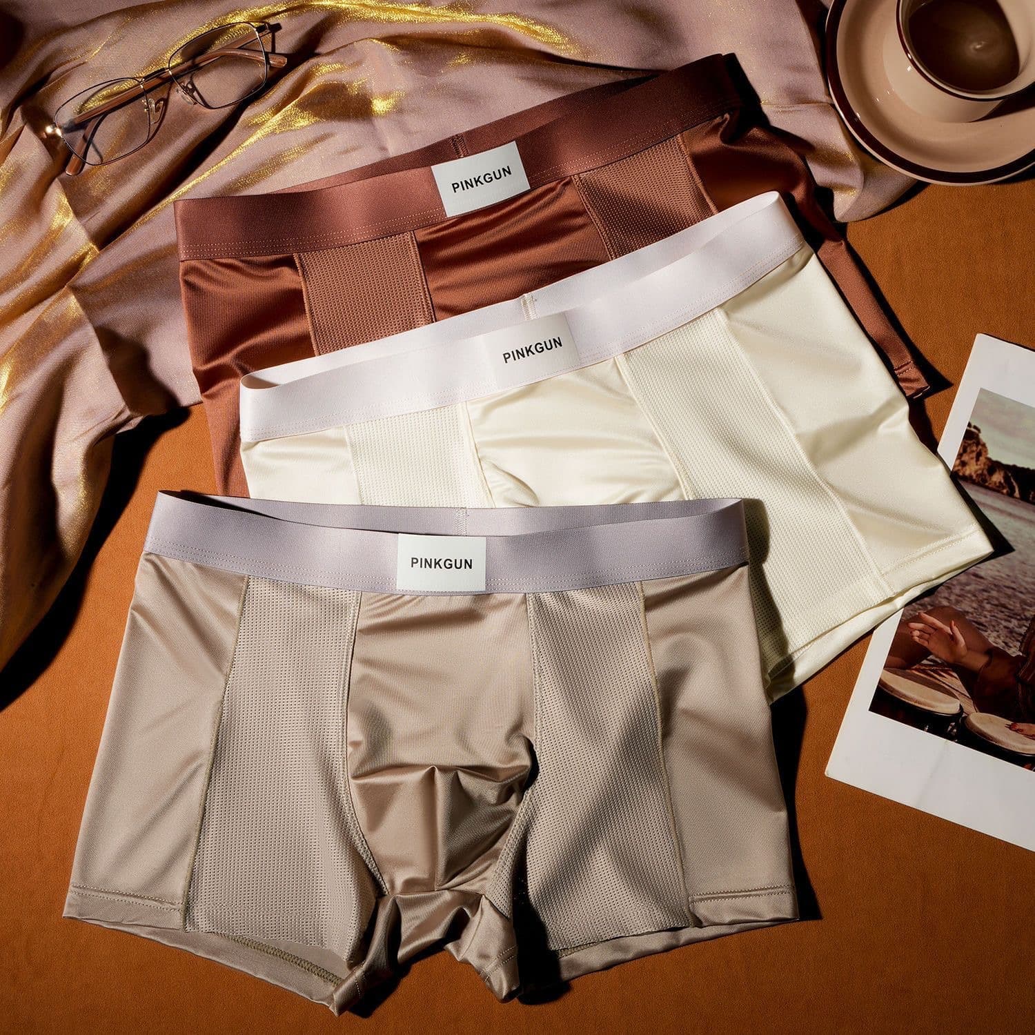 Light luxury and cool men's underwear, ice silk air-conditioning pants, breathable crotch satin mesh boxer briefs, popular summer style
