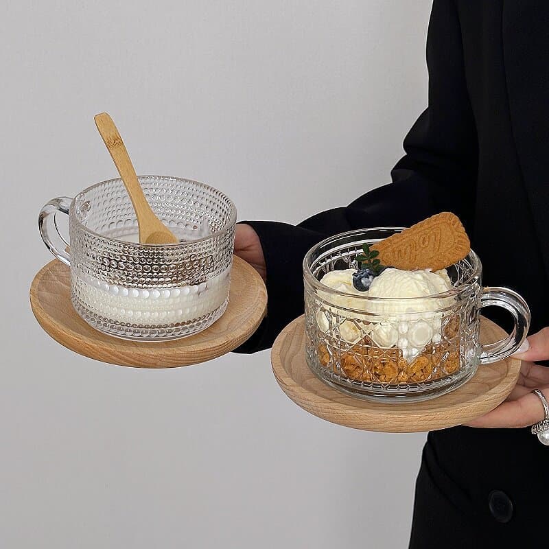 Vintage Embossed Sunflower Glass Cup with Handle Home Breakfast Cup Milk Cereal Cup Fruit Yogurt Cup Coffee Cup
