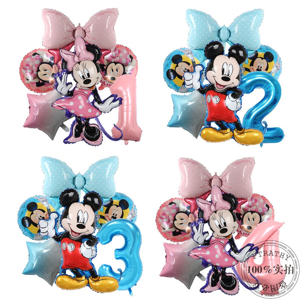 New pink and blue bow Mickey Mouse beckoning Minnie Mickey large digital birthday aluminum film balloon set arrangement