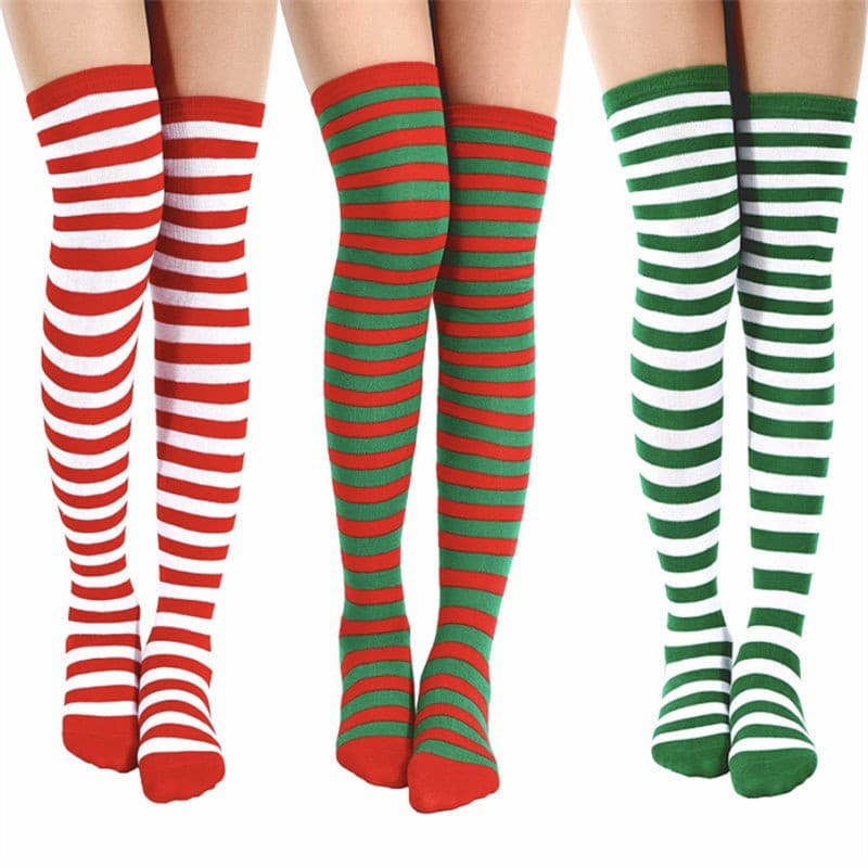 Manufacturer export over-the-knee socks, cute and sexy women's sweet stockings with bow, adult striped Halloween party socks.