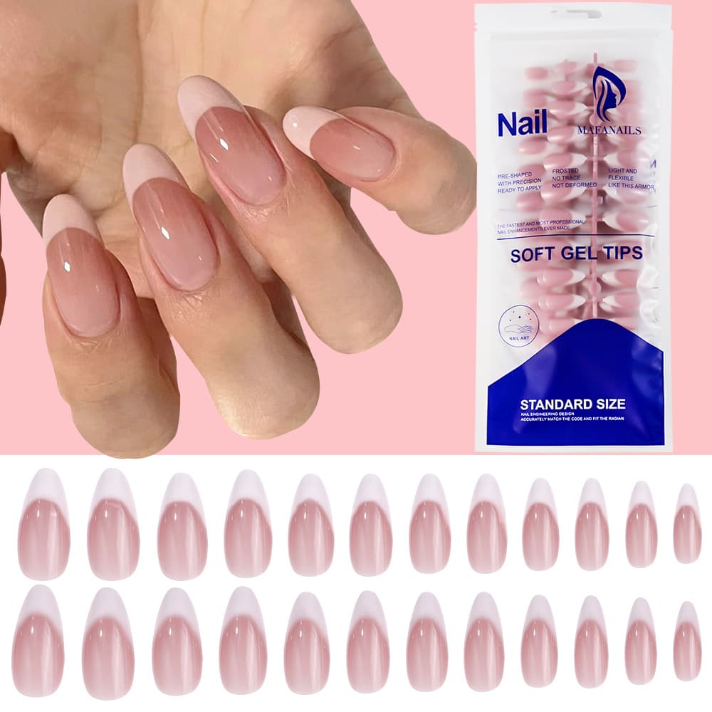 120 pieces bagged French gradient white water drop almond nail polish nude powder nail polish manicure removable wearable nail polish