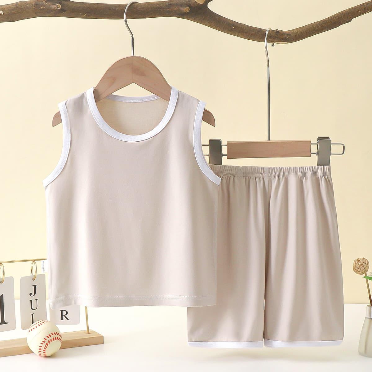 Children's Vest Set Thin Modal Sleeveless Air Conditioning Wear Baby Ice Silk Pajamas Summer Boys