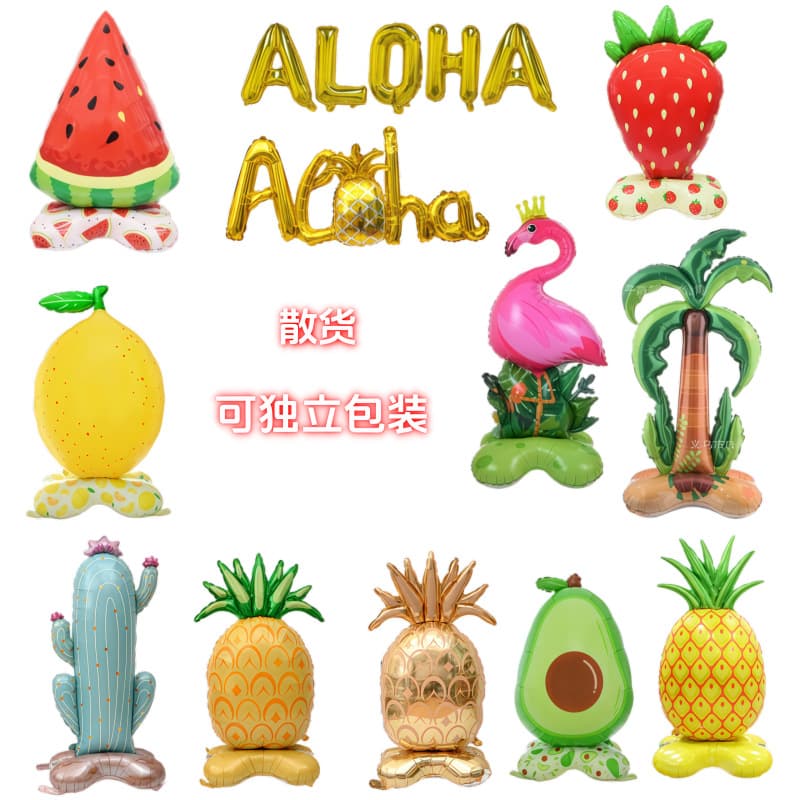Amazon New Summer Party Decoration Beach Lemon Strawberry Pineapple Watermelon Standing Large Base Foil Balloon