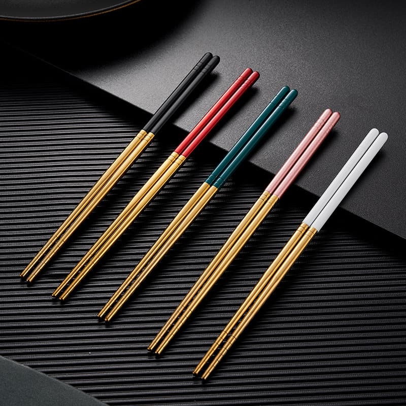 Chinese-style Gold-plated Hollow Gift Chopsticks, Wholesale for Home, Ins-style Heat-insulating and Non-slip 304 Stainless Steel Chopsticks