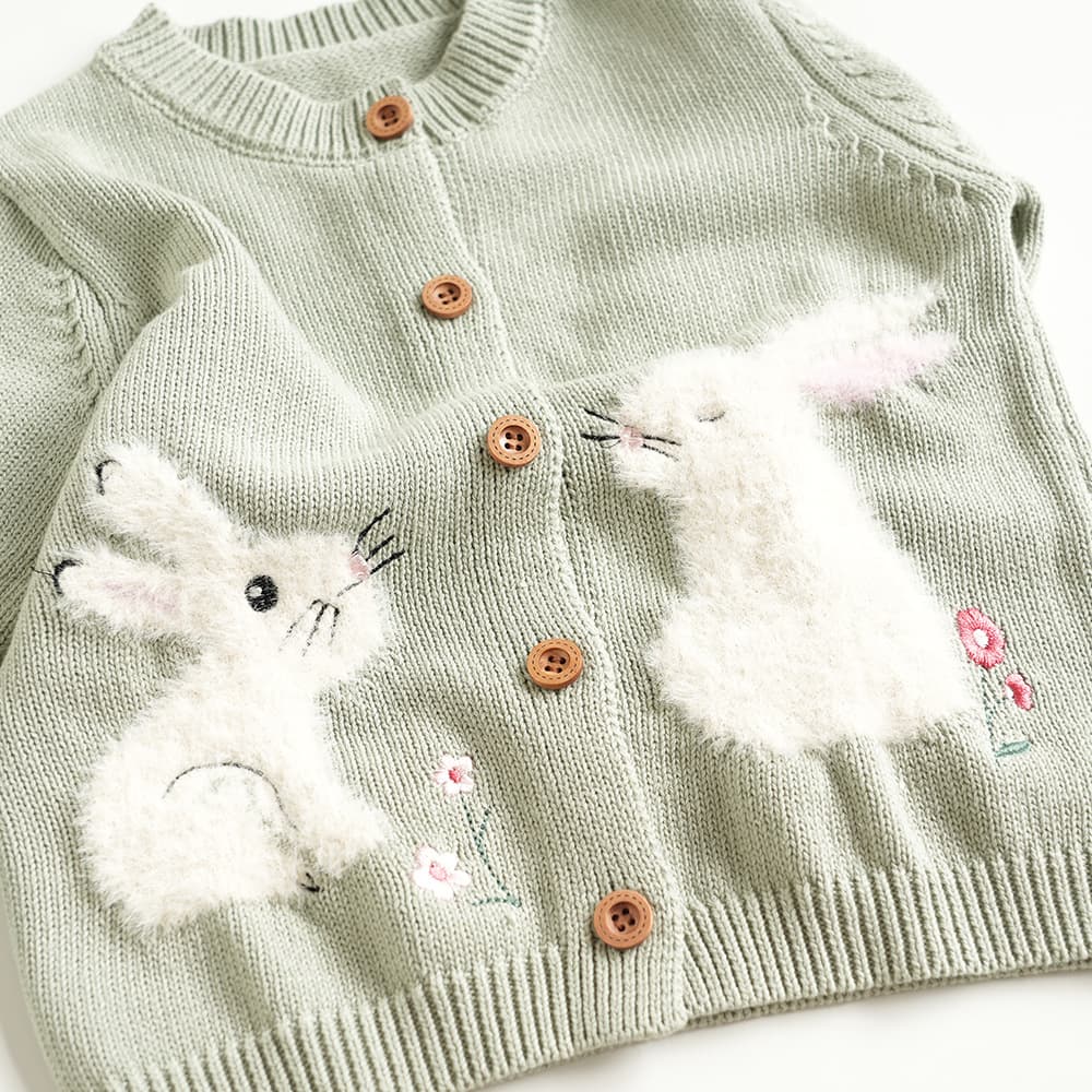 Cross-border Ins Girl's Sweater New Cute Cartoon Rabbit Knitwear Baby Sweater Fashionable Cotton Yarn Cardigan