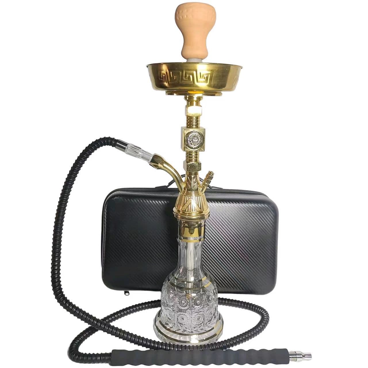 Egyptian Style Hookah with Leather Case, Complete Set for Home Use, Large, Medium, Small Single Pipe Arabic Shisha, Light Luxury Style