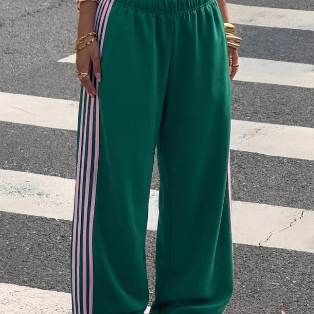 US/EU Cross-border Shein American Style Casual Pants Y2K Hot Girl Sport Sweatpants Women's Striped Patchwork Straight-Leg Casual Pants