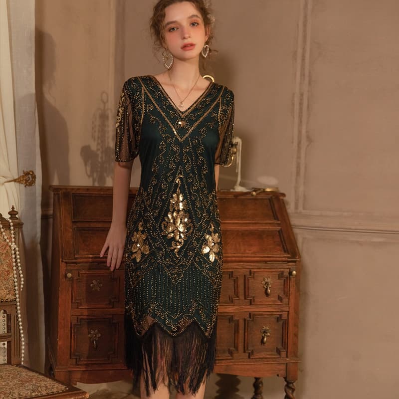 Cross-border Sequin Dress 1920s Fringe Gown European and American Banquet Party Evening Dress Hot-selling 8018