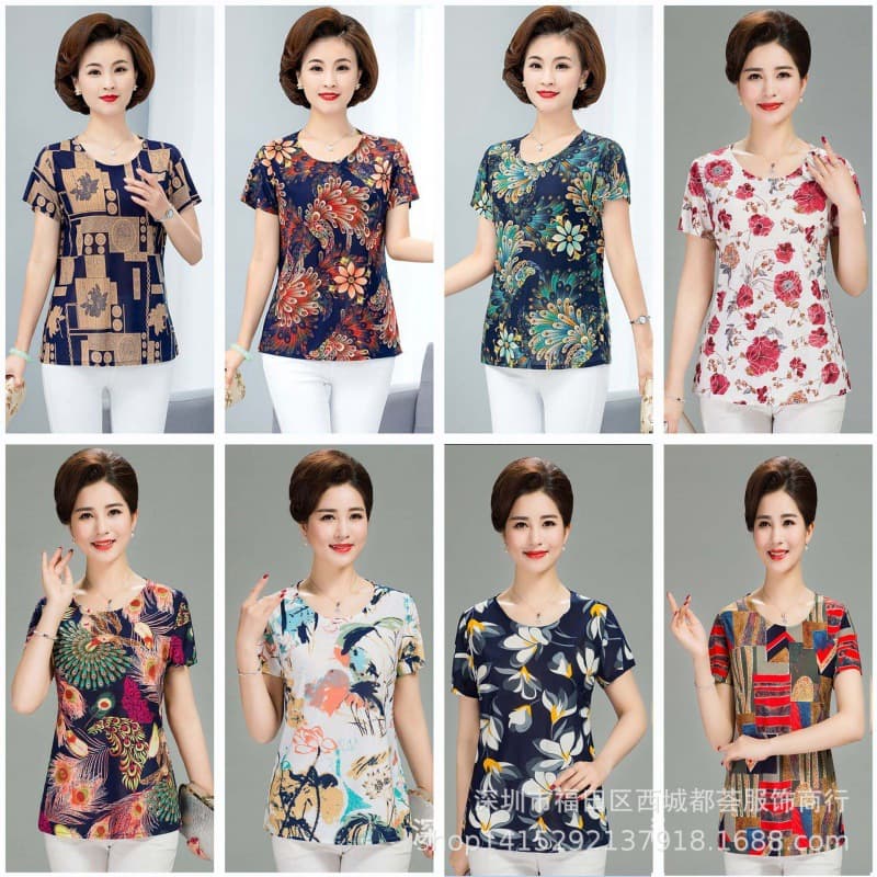 Loose-fit Short Sleeve T-shirt For Middle-aged Elderly Women Marketplace Stall Yuan Top Base Layer Mother's Clothing Wholesale