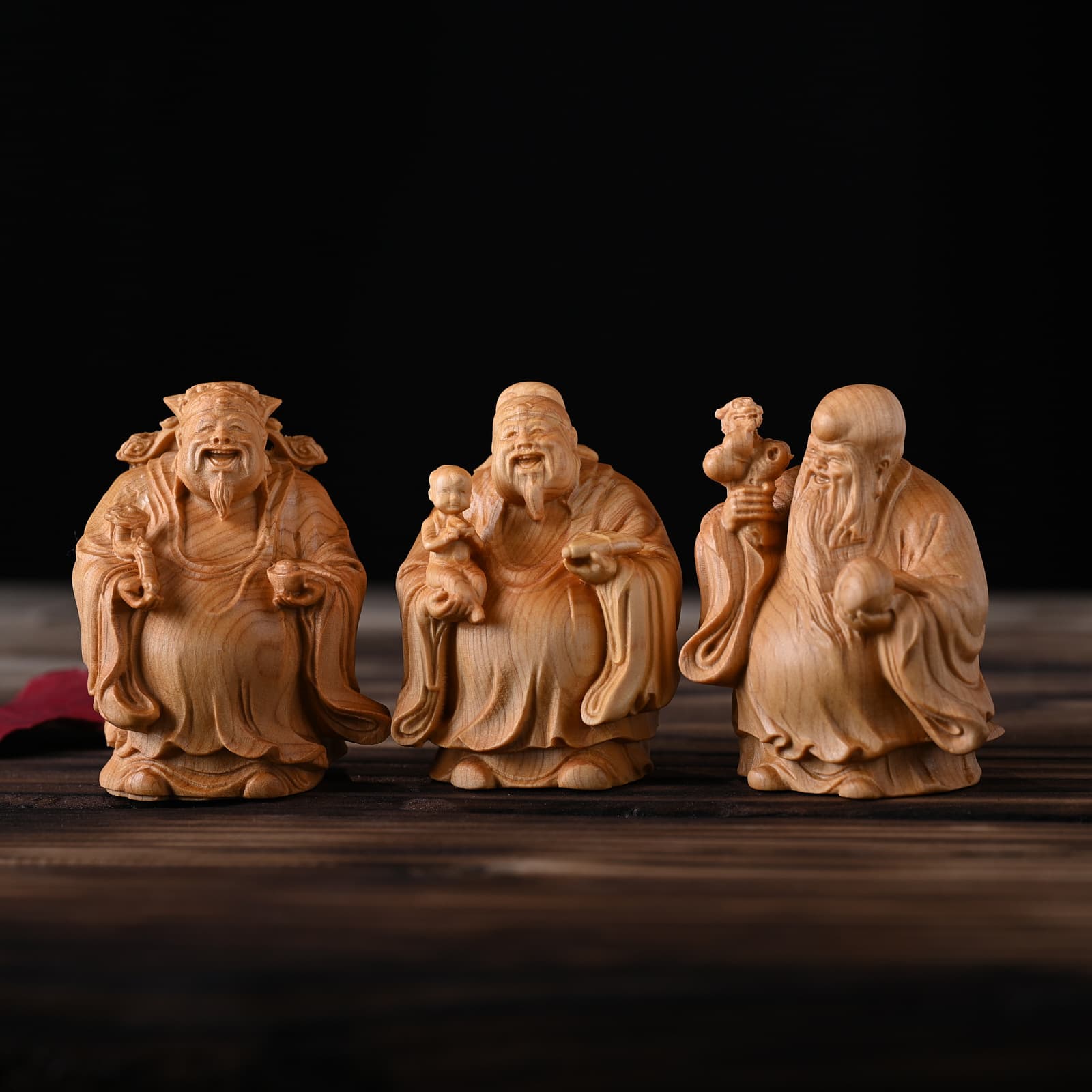 Yabai Fu Lu Shou Three Star Home Office Decoration Solid Wood Carved Craft Art Collectible Gift