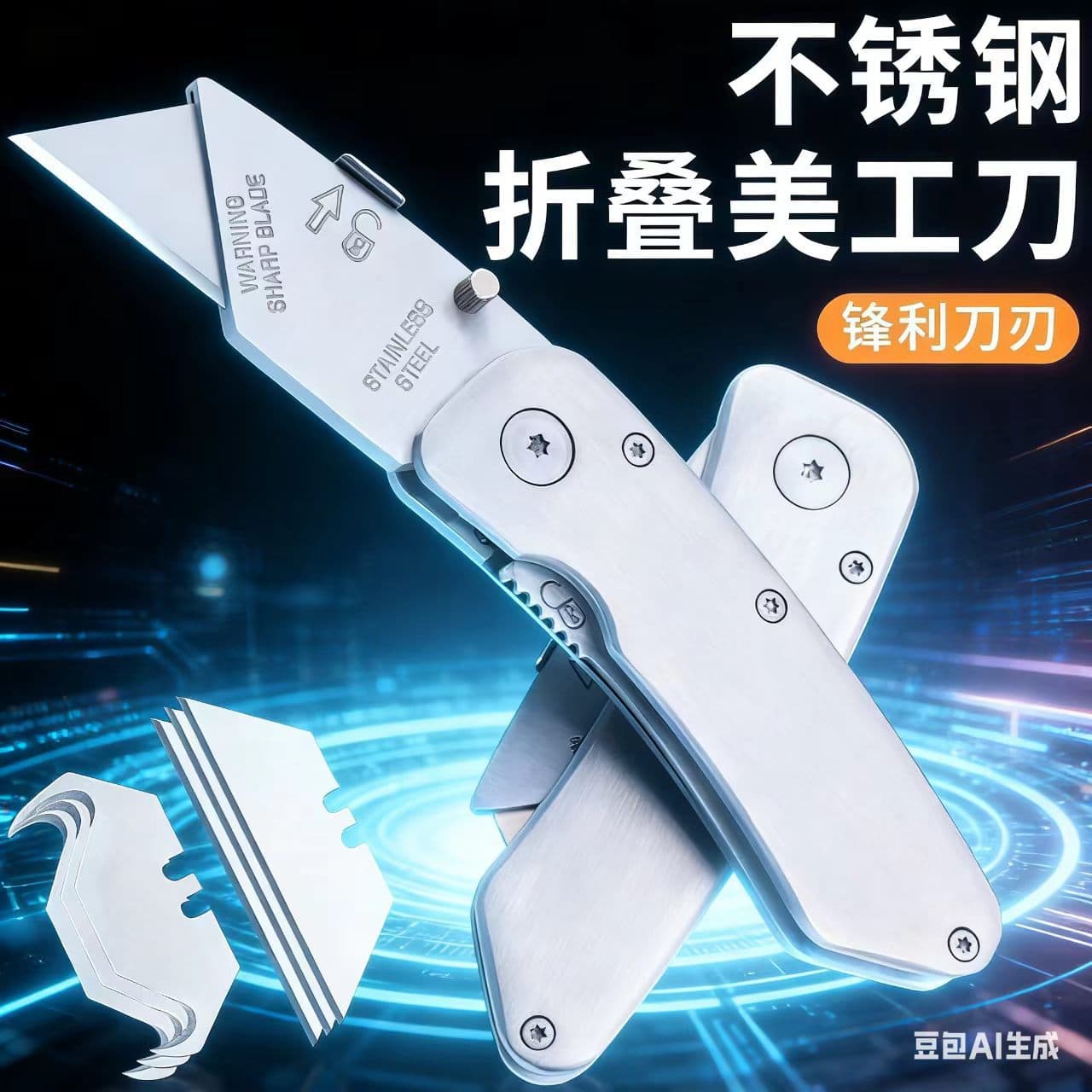 All-Steel Folding Utility Knife Stainless Steel Folding Cutter Wallpaper Knife Trapezoid Blade Horn Handle Electrician Knife