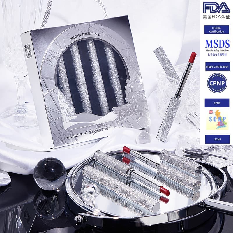 HLOFF Silver Tube Lipstick Set 4 Pieces Limited Edition Long-lasting Colorful Affordable Chinese Goods Velvet Texture