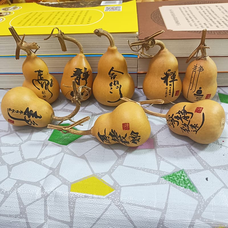 Carved chubby gourds with auspicious meanings, Zen-inspired text, quiet contemplation ink carvings, desk, office, wine cabinet, entranceway displays