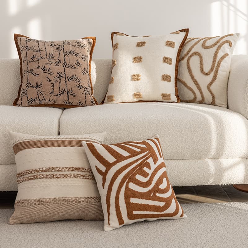 Mid-Century Modern Maillard Style Sofa Throw Pillow, Luxury High-End Orange Jacquard Velvet with Piping Edge, Hotel and B&B Pillow Cover