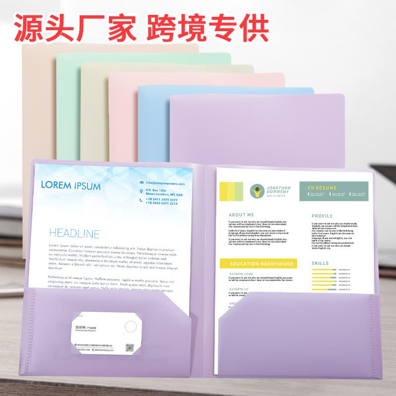 Cross-border American three-hole tadpole folder plastic classification folder double pocket folder pp folder multi-color d-type