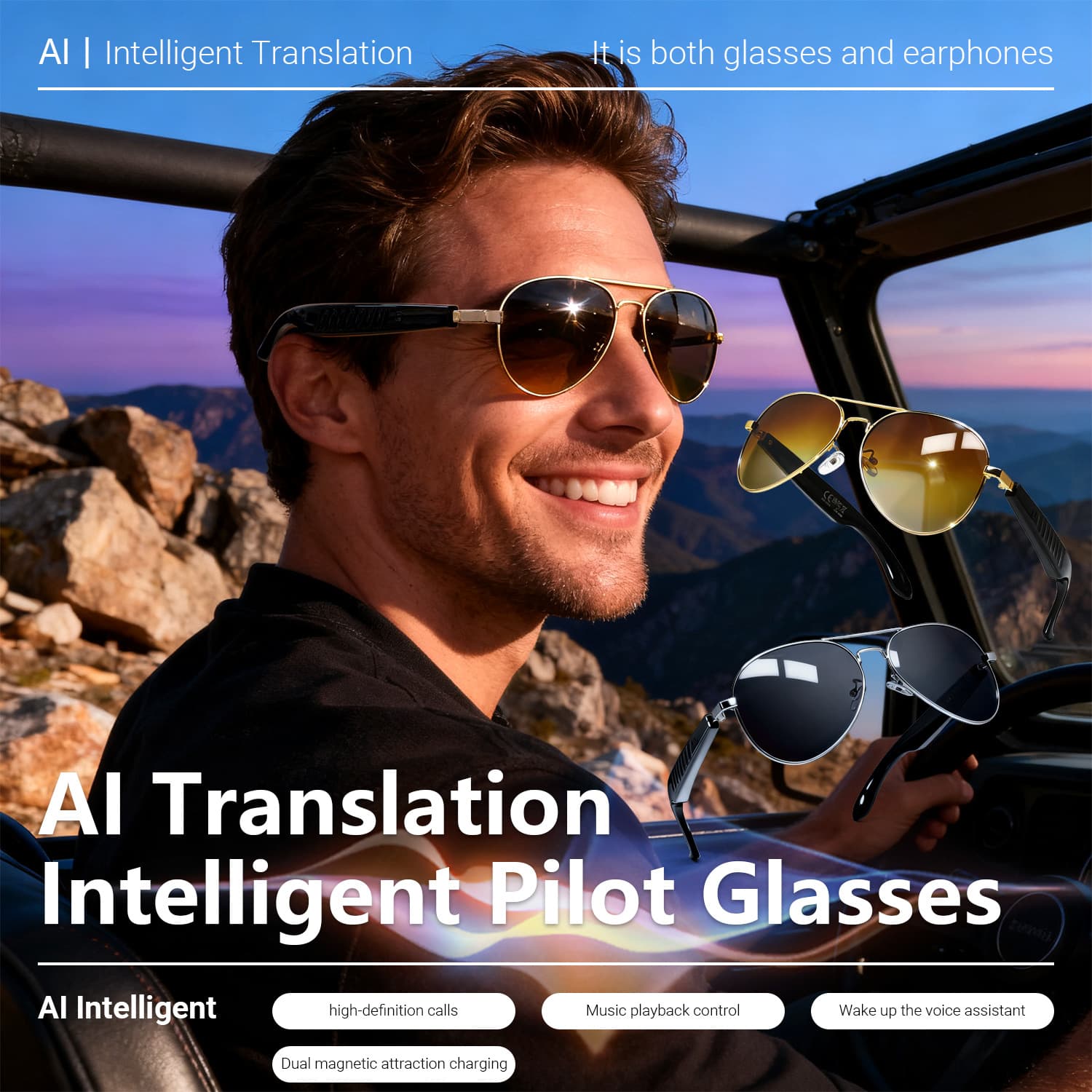 New AI Smart Bluetooth Sunglasses with Real-Time Translation in 100+ Languages, Call and Music Playback