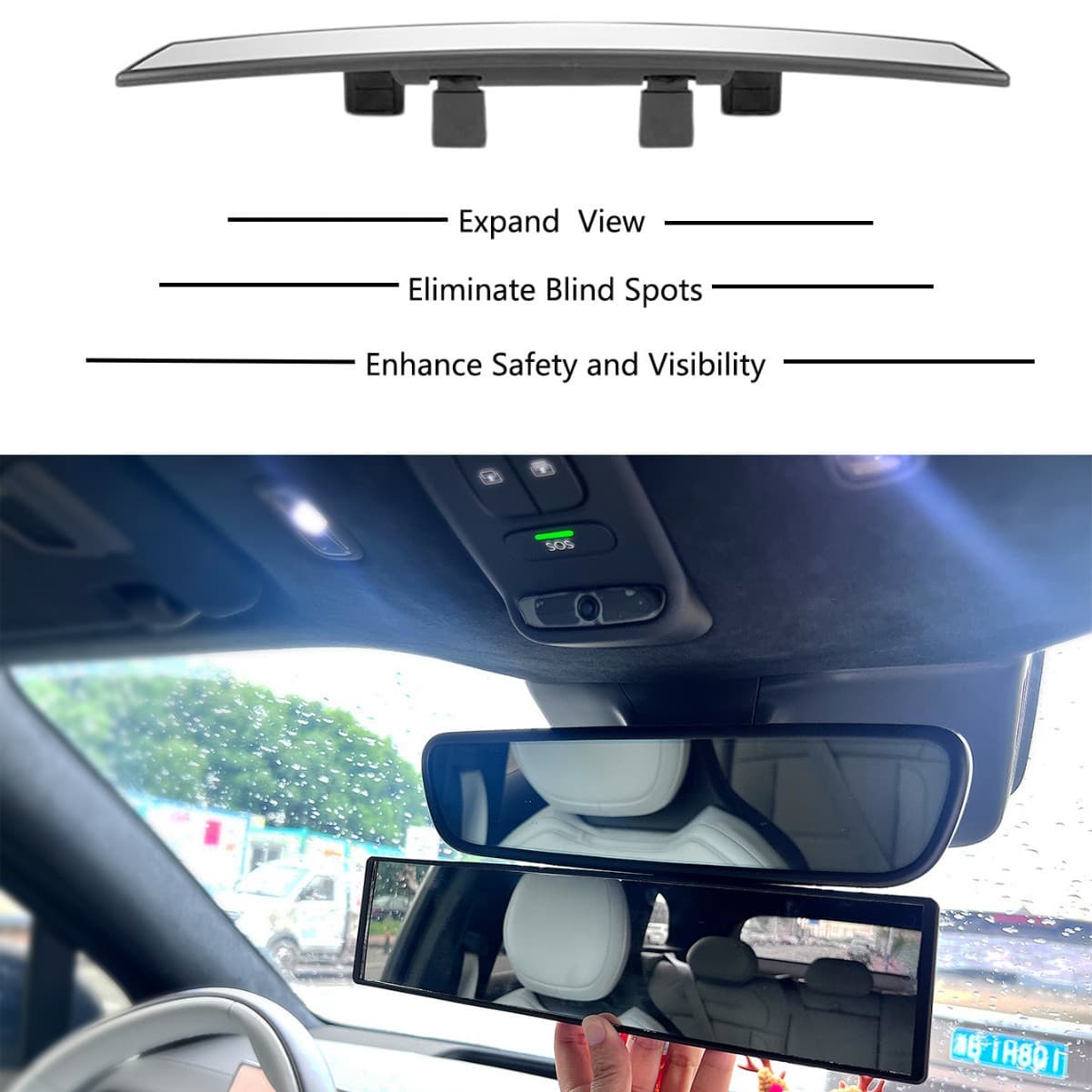 Interior Rearview Mirror Wide View Anti-Glare Curved Reflective Mirror Auxiliary Reversing HD Mirror Shatterproof Universal Panoramic