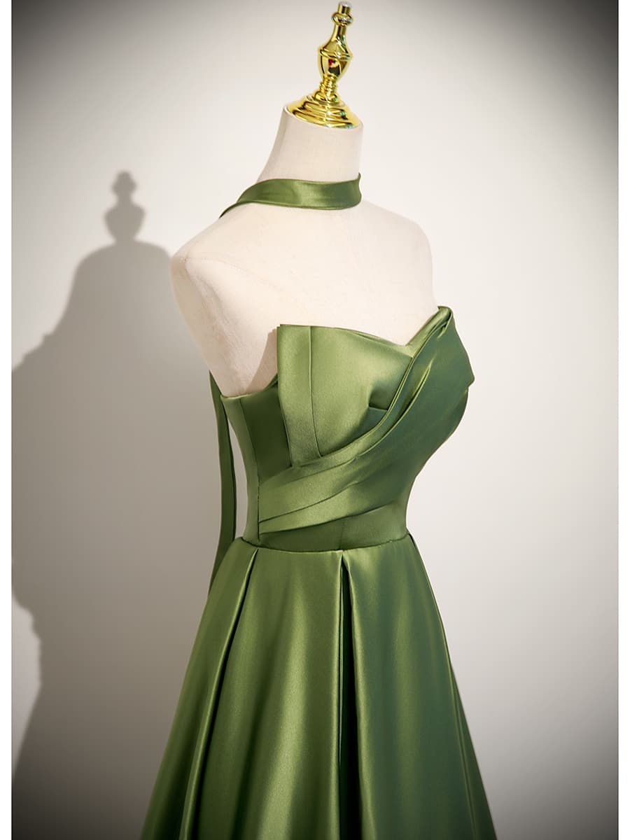 2026 New Green Evening Gown for Women, Host Strapless Light Luxury Small Audience Adult Ceremony Satin