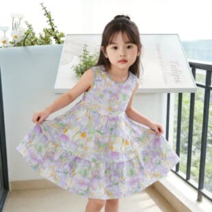 [Flower Sea Cotton Silk Dress] Children's Cotton Silk Dress Homewear Cartoon Casual Summer Princess Dress