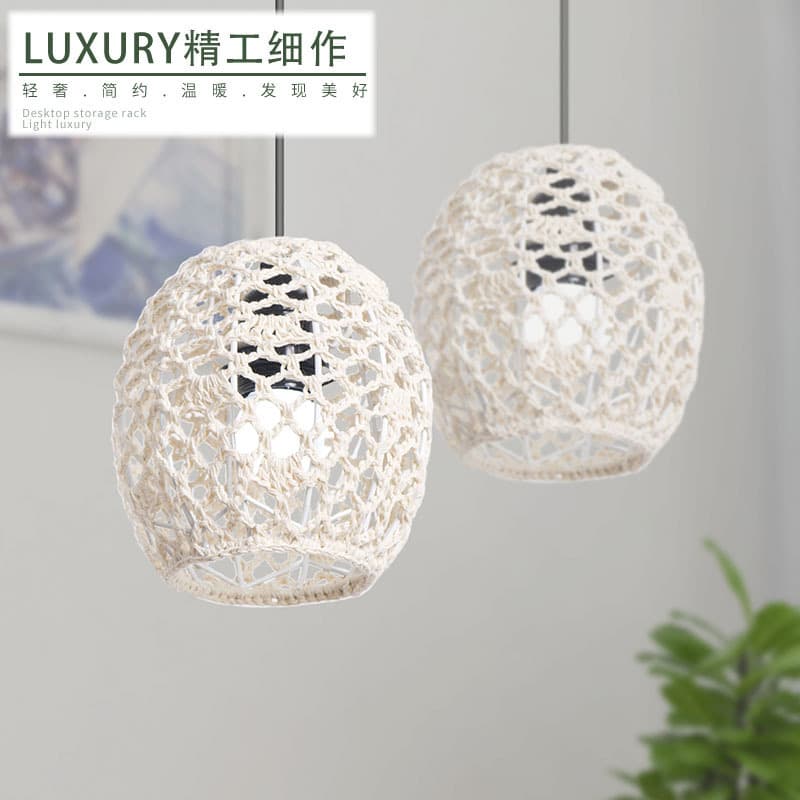 Nordic Bohemian Cotton Rope Lampshade Lighting, Handwoven Creative Pendant Lamp Decoration for Living Room, Guesthouse, Restaurant