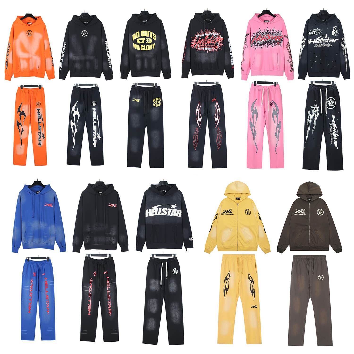 Cross-border Wholesale Hellstar Washed Distressed Hoodie Sweatshirt and Pants Set Unisex Streetwear