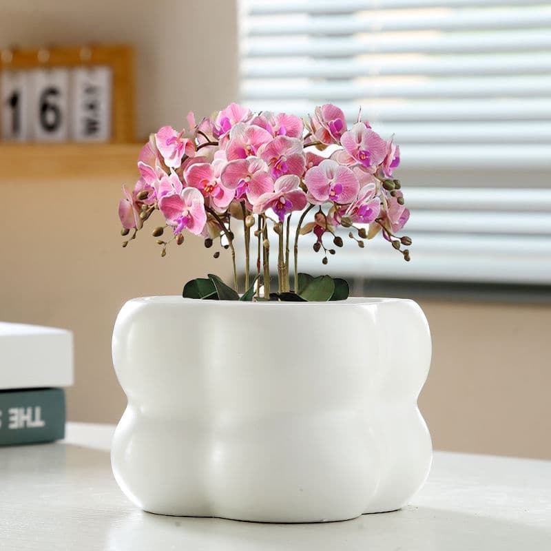 Desktop Ceramic Flower Pot Large with Tray, for Balcony Pothos, Spider Plant, Succulent, Orchid, Desktop Style