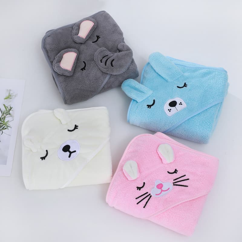 Children's Bathrobe Wholesale Newborn Hooded Thickened Coral Fleece Absorbent Cartoon Embroidered Baby Bath Towel Cloak