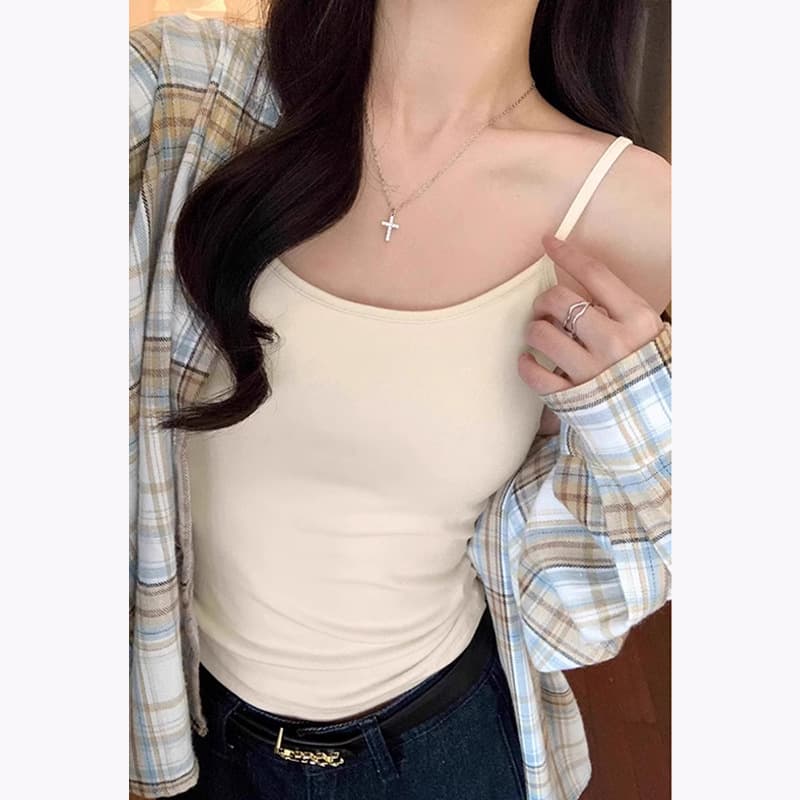 H587 Women's Slimming Camisole Top with Built-in Pads, Sexy Summer T-Shirt, Versatile