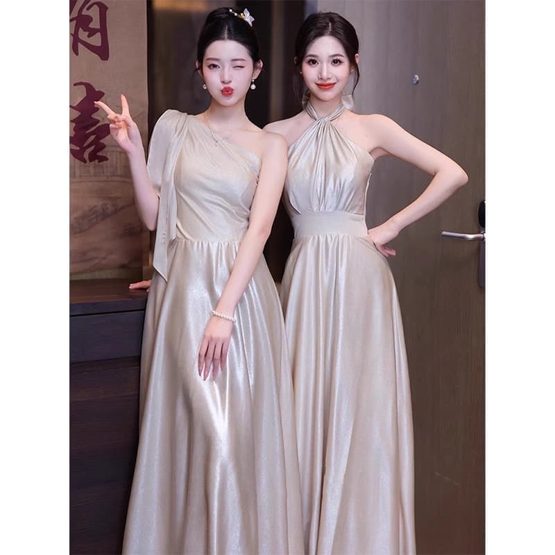 Champagne Bridesmaid Dress 2026 New Style, Niche Wedding Sister Group Gown, Petite-Friendly, Wearable in Summer