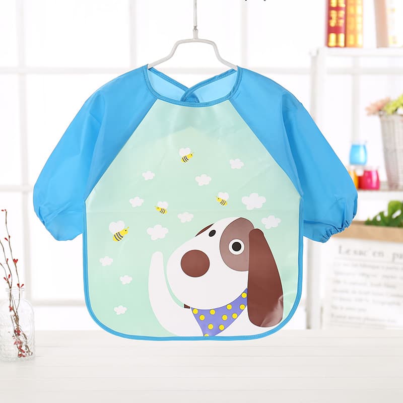 New EVA Waterproof Baby Bib Long Sleeve Cartoon Reversible Apron for Kids Eating, Infant Bib