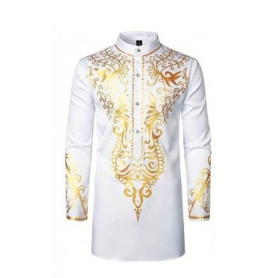 2024 Hot Selling Export Cross-Border Men's Shirt African Men's Set Gold Foil Top Single Piece