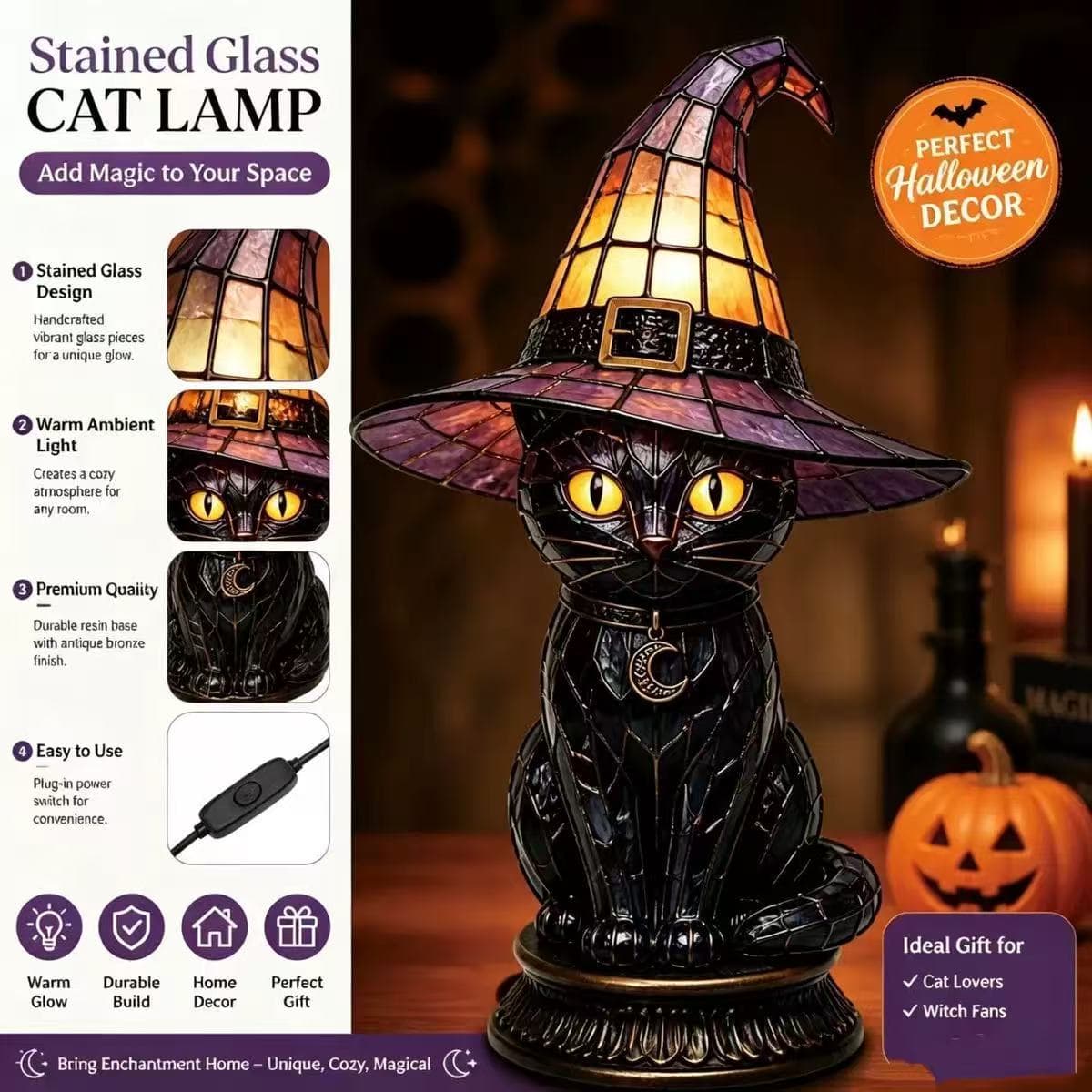 Cross-Border Hot Selling Stained Glass Witch Hat Lamp Halloween Decoration