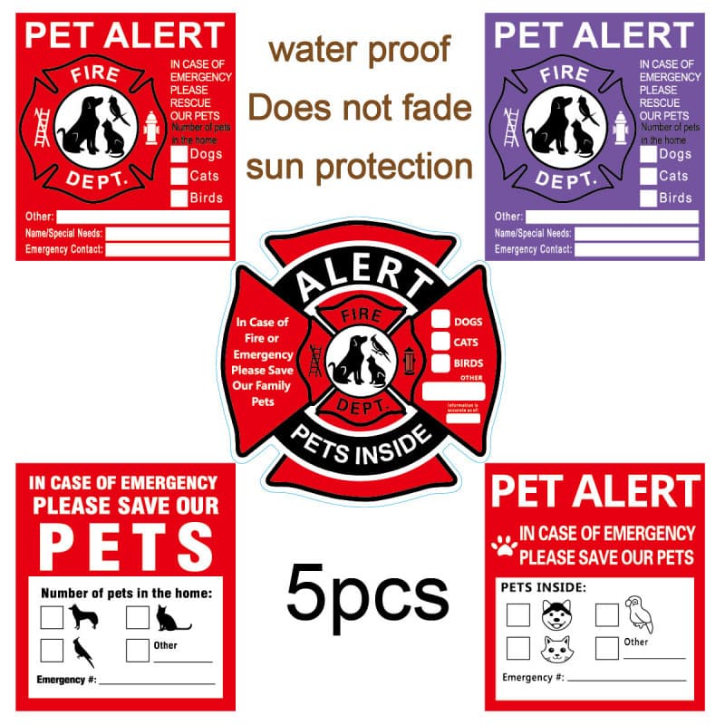 5 Sheets/Pack Pet Inside Sticker - 5-Piece Pet Alert Safety Fire Rescue Sticker