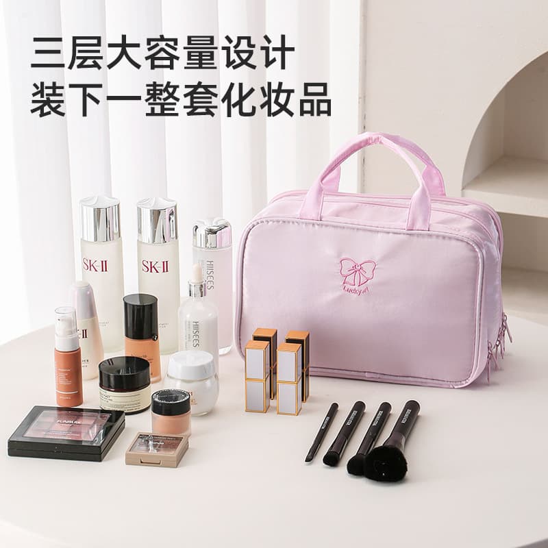 Large Capacity Cosmetic Bag for Women, Portable Makeup Organizer with Compartments, Cute Handheld Waterproof Toiletry Bag for Travel
