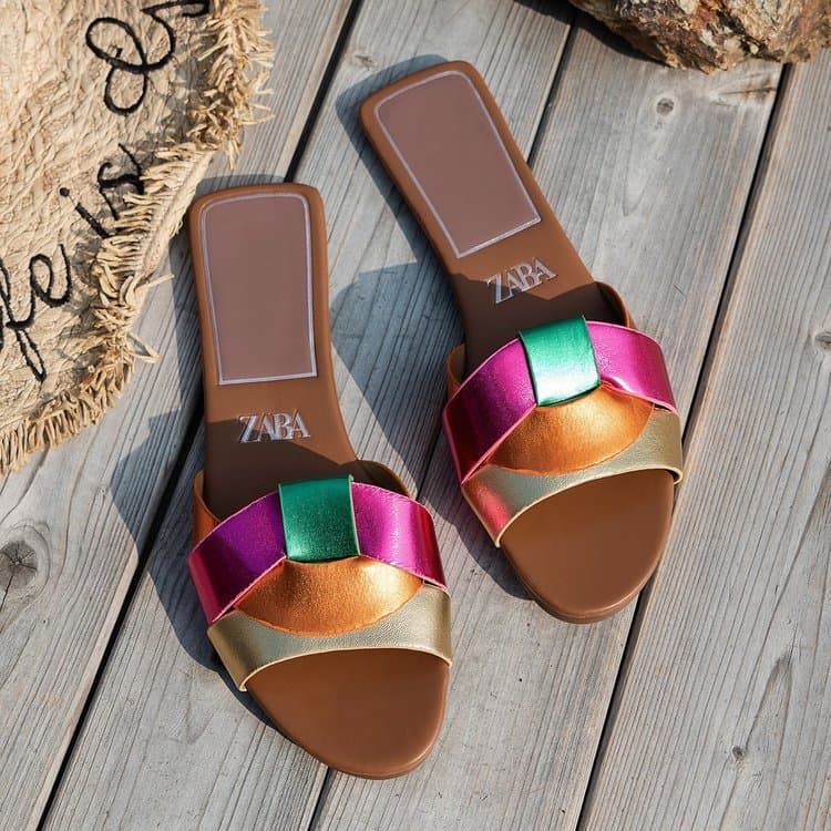 New Flat Sandals ZAsliprs2025 Women's Slippers Colorful Plus Size PE Export Fashion Letter Cross-border