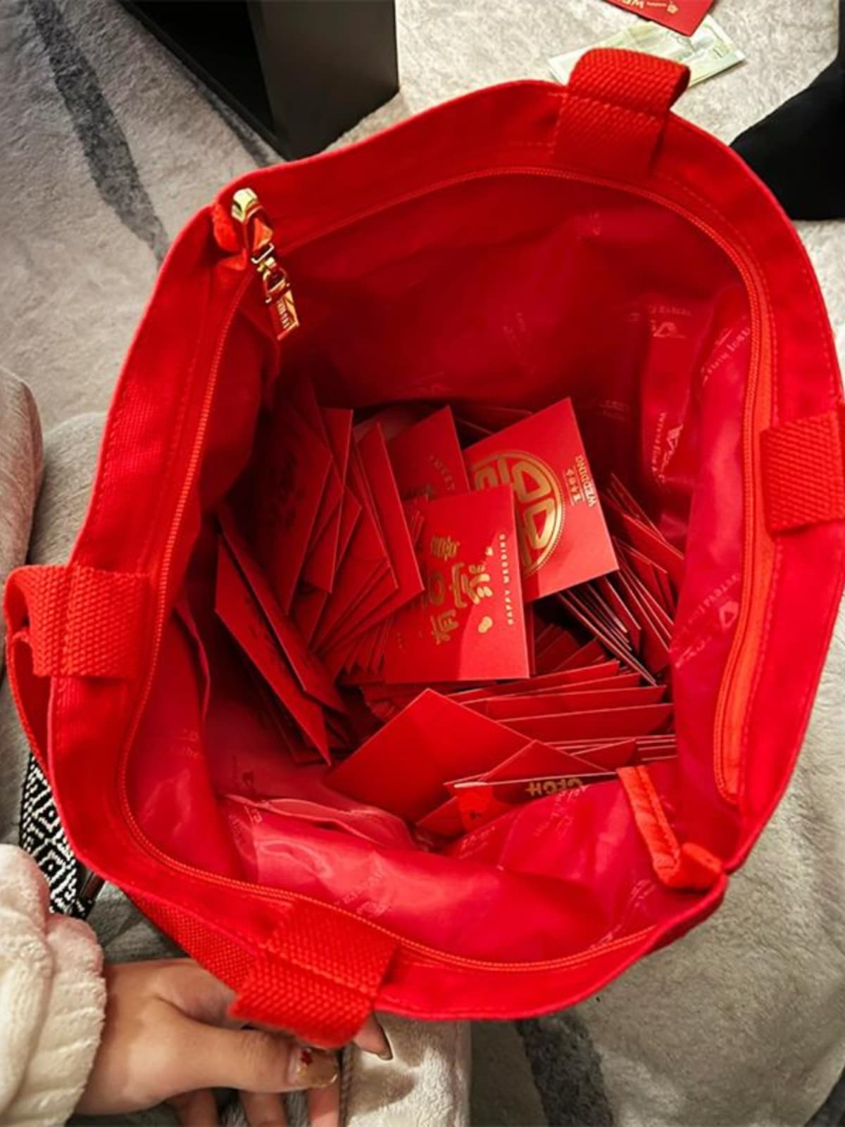 Wedding Blessing Bag, Red Wedding Bag with Chinese Character for Happiness, Handbag, Canvas Bag