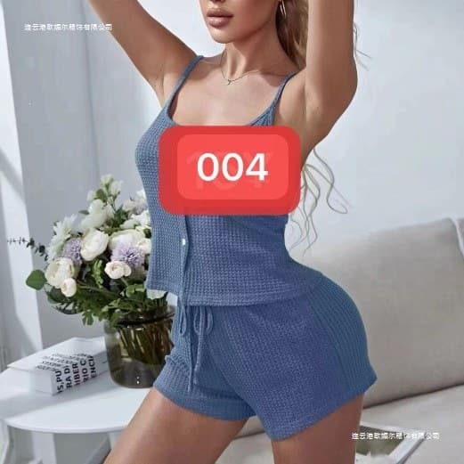 European American Cross-Border Best-Selling AliExpress Amazon Wholesale Ribbed Fabric Waistband Cardigan Button Camisole Shorts Loungewear Set