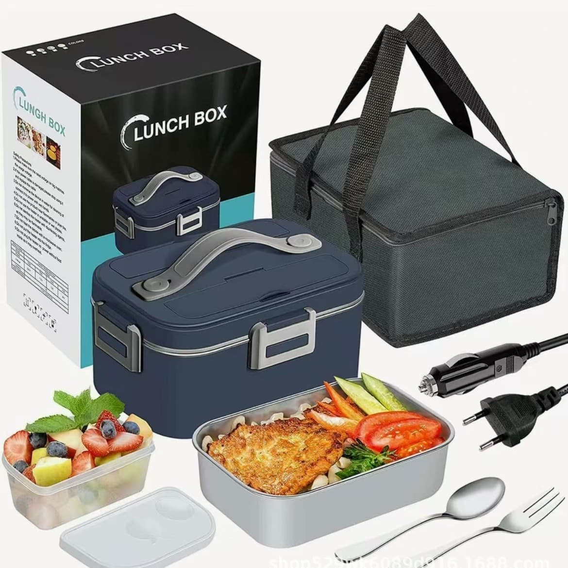 Cross-border Electric Heating Lunch Box, Insulated Home & Car Heated Lunch Box, 2-in-1 No-Water Electric Lunch Container