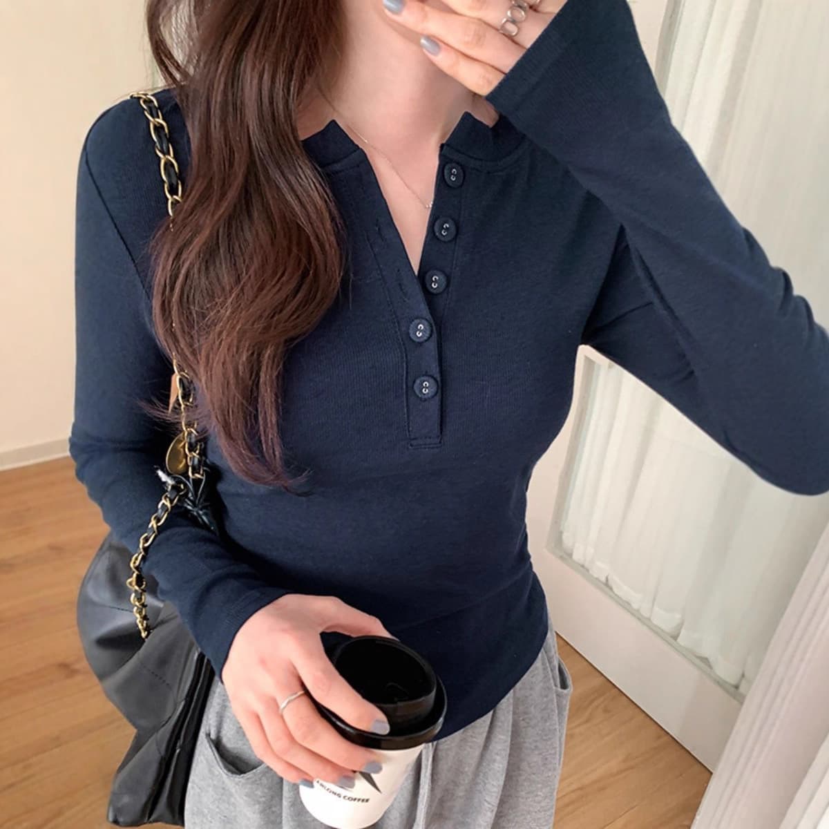 Plus size women's spring and autumn long-sleeved half-open collar bottoming shirt for fat mm Korean style slim waist slimming and flesh-covering bottoming top