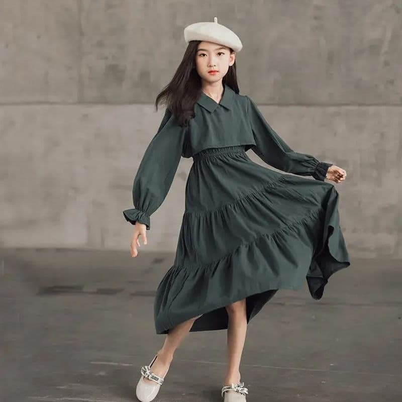 Girls Autumn Dress Fashionable New Style Children's Princess Dress Long Sleeve Trendy Medium to Large Kids Knee-Length Dress